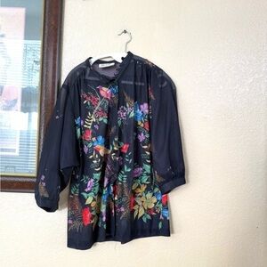 Vintage Lady Winn California by Teddi Blouse Womens Floral Birds